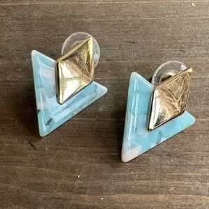 Gold & Light Blue Triangle Stud Earrings - Women Jewelry